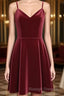 Lovely Short Homecoming Dresses, Wine Red Straps V-Neckline Prom Dresses, Party Dresses