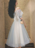 Lovely Short Prom Dress Blue Homecoming Dress, V-Neckline Short Graduation Dress