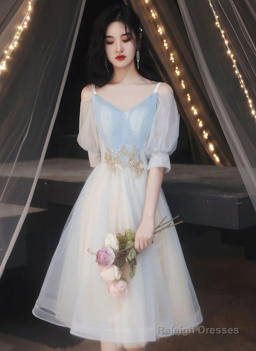 Lovely Short Prom Dresses Blue Homecoming Dresses V-Neckline Short Graduation Dresses