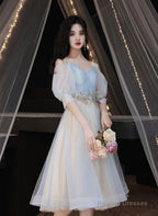 Lovely Short Prom Dress Blue Homecoming Dress, V-Neckline Short Graduation Dress