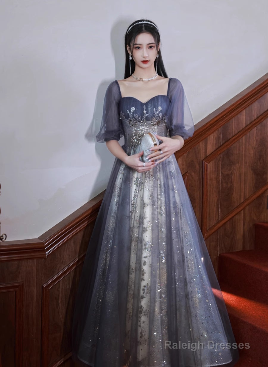 Lovely Short Sleeves Tulle With Lace Prom Dresses A-Line Prom Dresseses