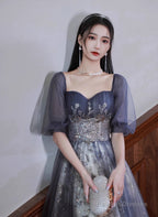 Lovely Short Sleeves Tulle With Lace Prom Dresses A-Line Prom Dresseses