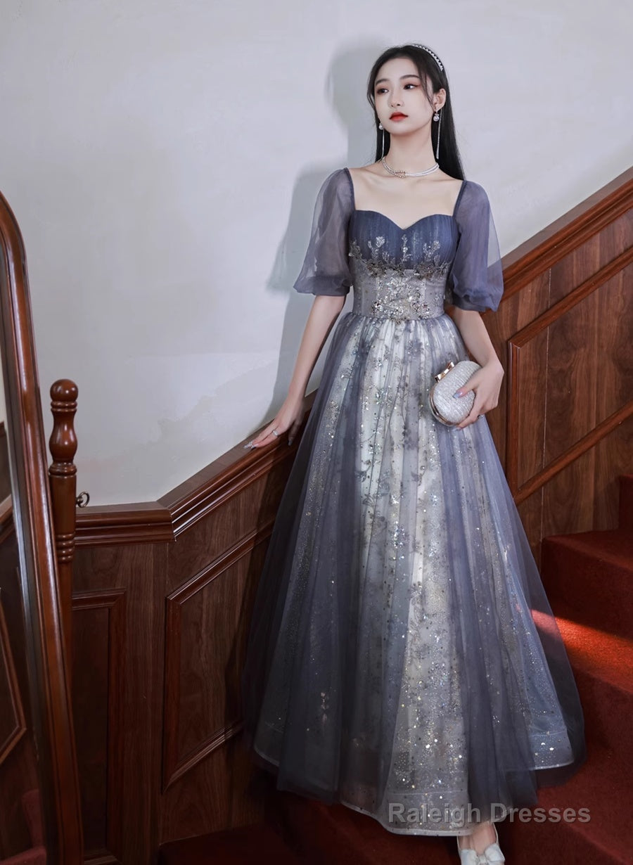 Lovely Short Sleeves Tulle With Lace Formal Dress, A-Line Evening Dress Party Dress Main image