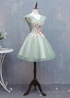 Lovely Short Tulle V-neckline with Flower Lace Party Dress Homecoming Dress, Short Formal Dresses