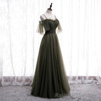 Lovely Simple Off Shoulder Straps Long Tulle Prom Dresses, Simple Formal Dress Prom Dress
