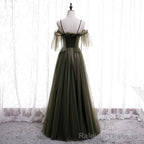 Lovely Simple Off Shoulder Straps Long Tulle Prom Dresses, Simple Formal Dress Prom Dress