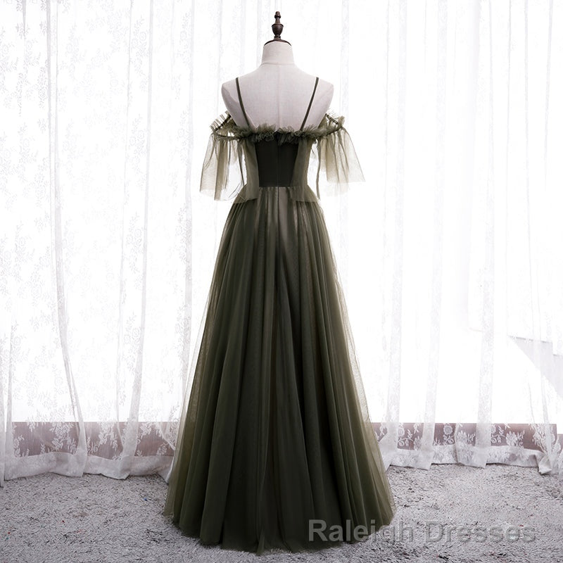 Lovely Simple Off Shoulder Straps Long Tulle Prom Dresses, Simple Formal Dress Prom Dress