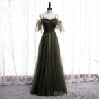 Lovely Simple Off Shoulder Straps Long Tulle Prom Dresses, Simple Formal Dress Prom Dress