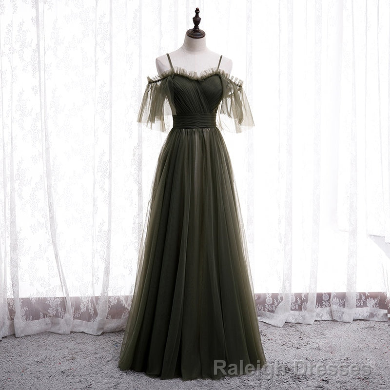 Lovely Simple Off Shoulder Straps Long Tulle Prom Dresses, Simple Formal Dress Prom Dress