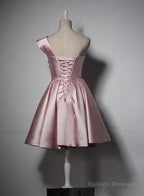 Lovely Simple One Shoulder Pink Bridesmaid Dresses Pink Satin Homecoming Dresses