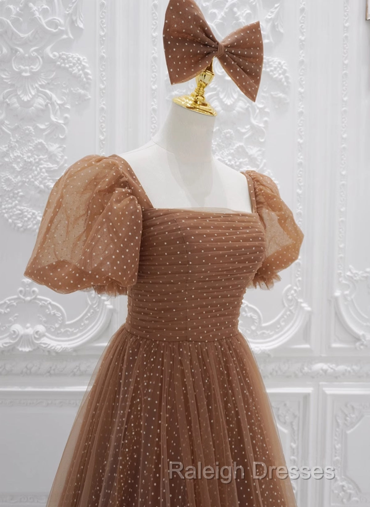 Lovely Simple Tulle Short Sleeves A-Line Party Dress, Long Tulle Formal Dress Evening Dress