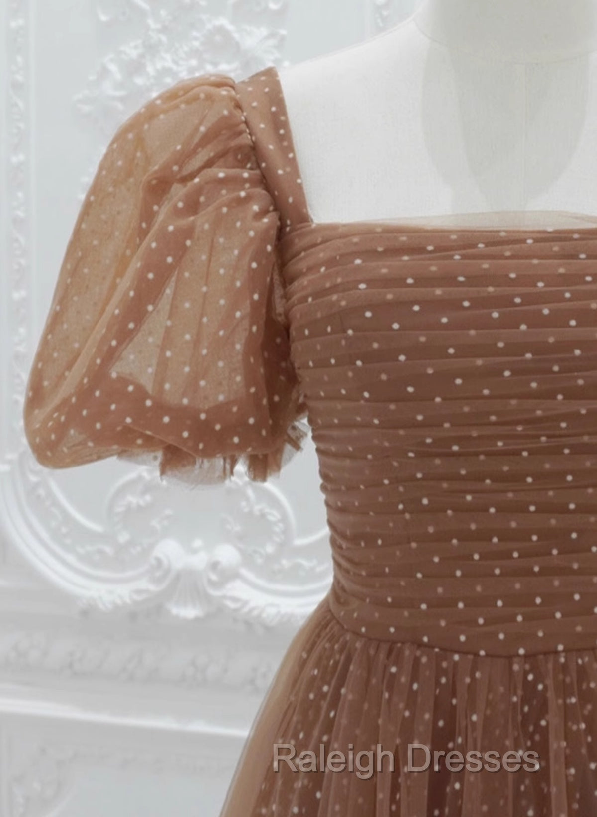 Lovely Simple Tulle Short Sleeves A-Line Party Dress, Long Tulle Formal Dress Evening Dress