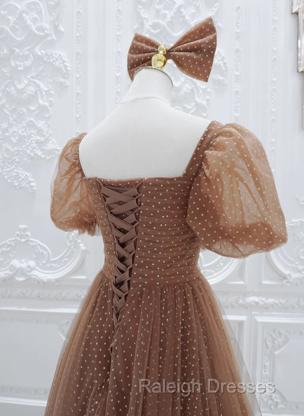 Lovely Simple Tulle Short Sleeves A-Line Party Dress, Long Tulle Formal Dress Evening Dress