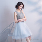 Lovely Sliver Grey Sequins Short Tulle Prom Dresses Homecoming Dresses Grey Shiny Prom Dress