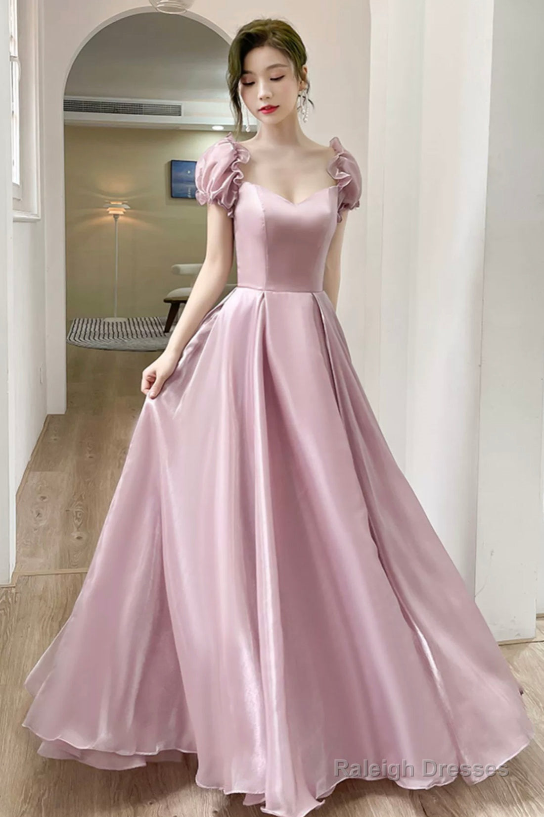 Lovely Soft Pink Floor Length Party Dress, Tulle A-Line Evening Prom Dress