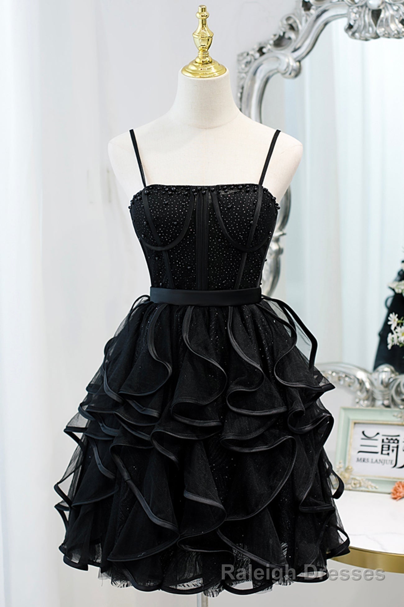 Lovely Spaghetti Strap Tulle Short Prom Dress, A-Line Homecoming Dress
