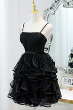 Lovely Spaghetti Strap Tulle Short Prom Dress, A-Line Homecoming Dress