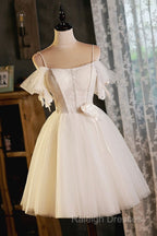 Lovely Spaghetti Strap Tulle Short Prom Dresses Light Champagne A-Line Prom Dresses