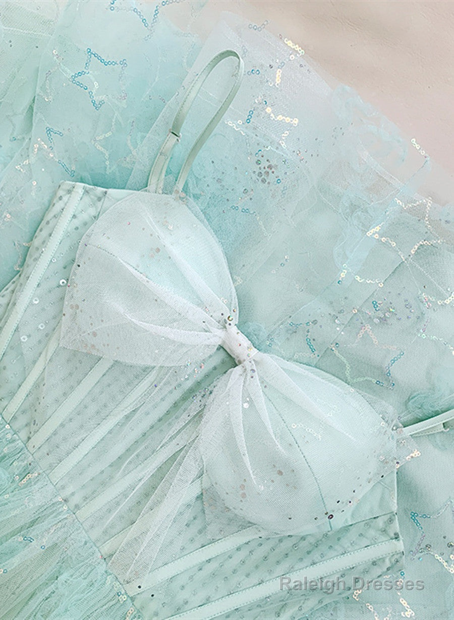 Lovely Sweethart Tulle Long A-Line Formal Dress, Light Blue Tulle Prom Dress