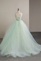 Lovely Sweetheart Neckline Tulle Long Prom Dress with Lace, Green Strapless Prom Dress
