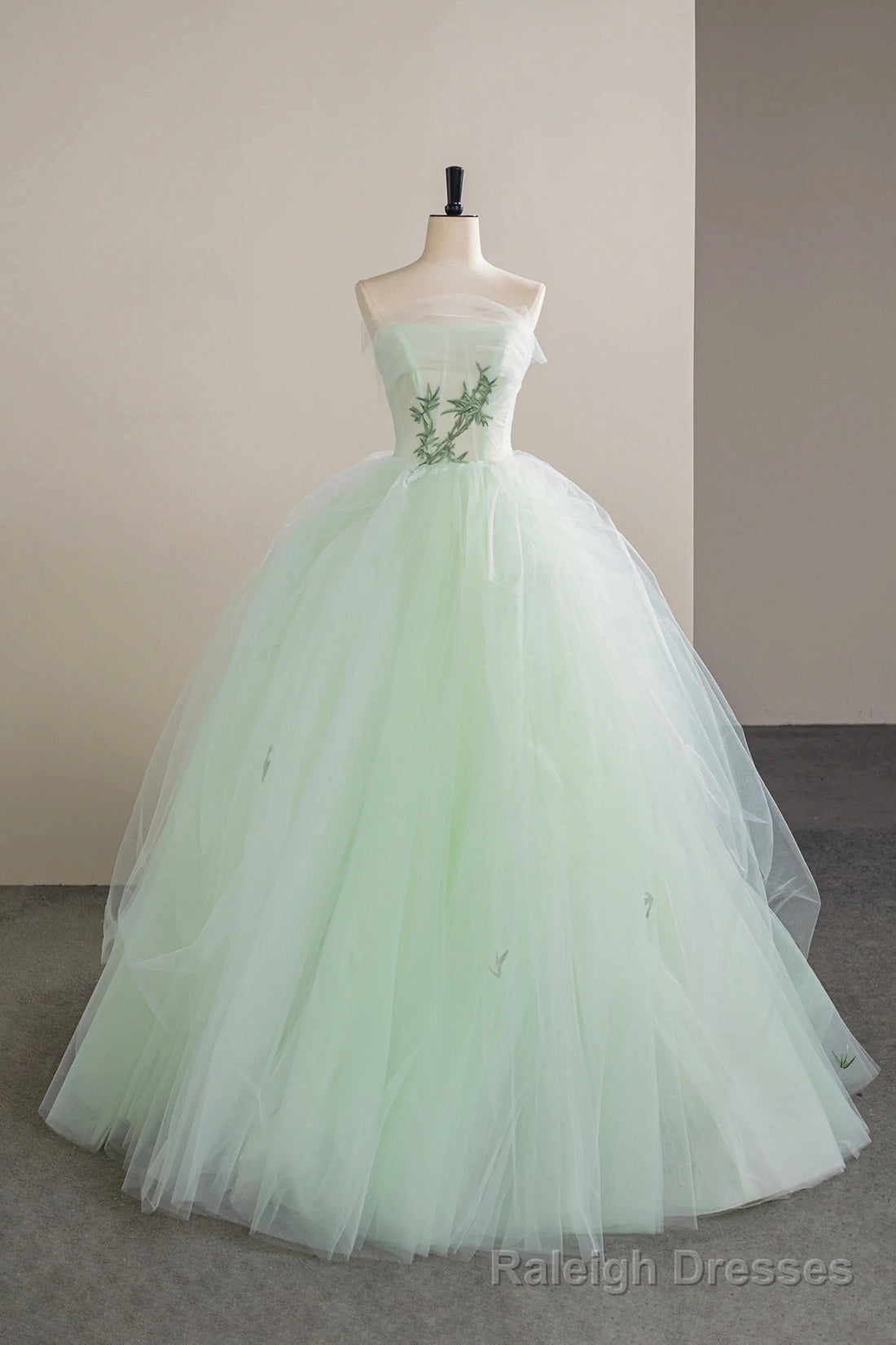 Lovely Sweetheart Neckline Tulle Long Prom Dress with Lace, Green Strapless Prom Dress