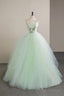 Lovely Sweetheart Neckline Tulle Long Prom Dress with Lace, Green Strapless Prom Dress
