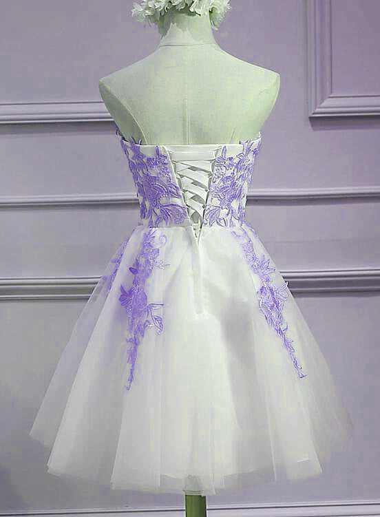 Lovely Sweetheart White Tulle With Purple Lace Cute Prom Dresses Secondary image