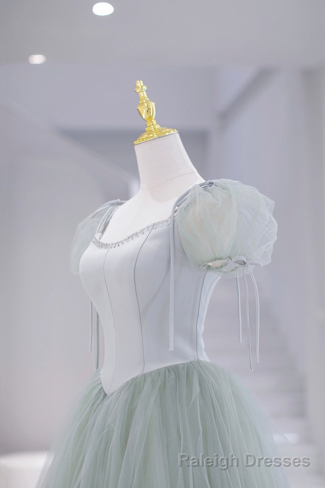 Lovely Tulle Floor Length Prom Dress, A Line Short Sleeve Prom Prom Dress