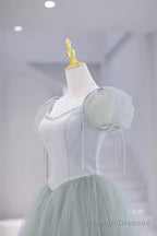 Lovely Tulle Floor Length Prom Dress, A-Line Short Sleeve Evening Party Dress