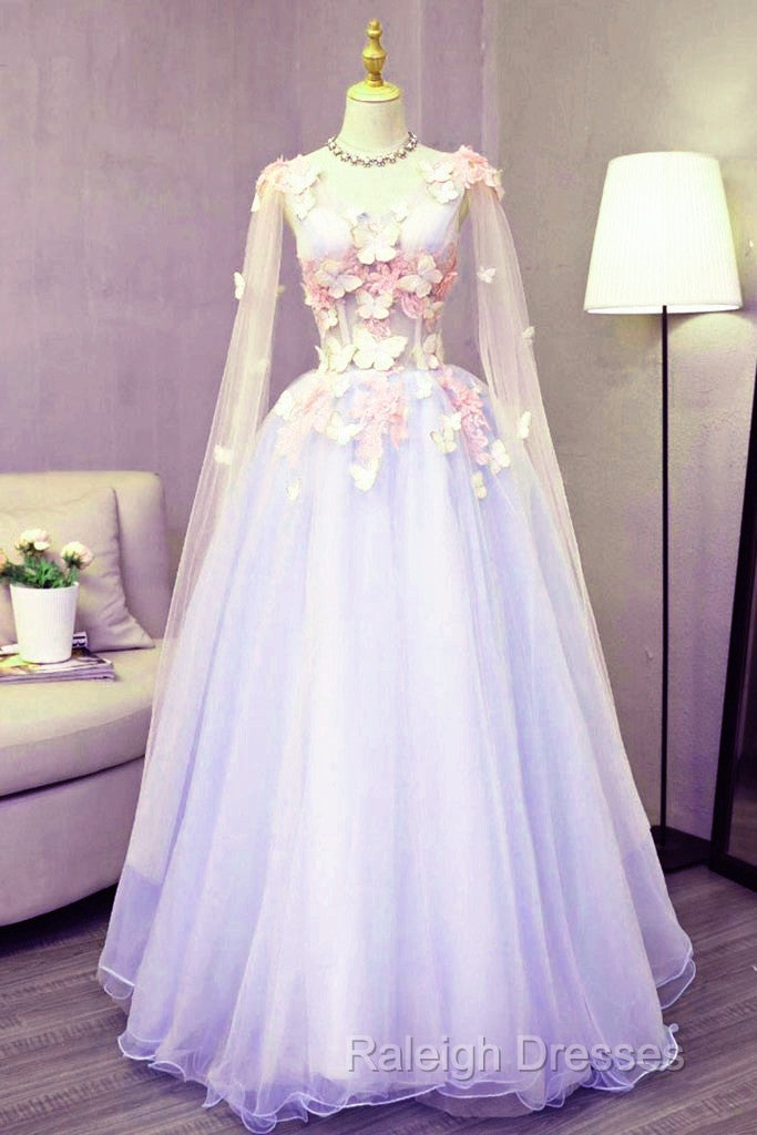 Lovely Tulle Lavender Long Formal Dress With Lace Applique, Sweet 16 Dresses Secondary image