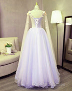 Lovely Tulle Lavender Long Formal Dress With Lace Applique, Sweet 16 Dresses