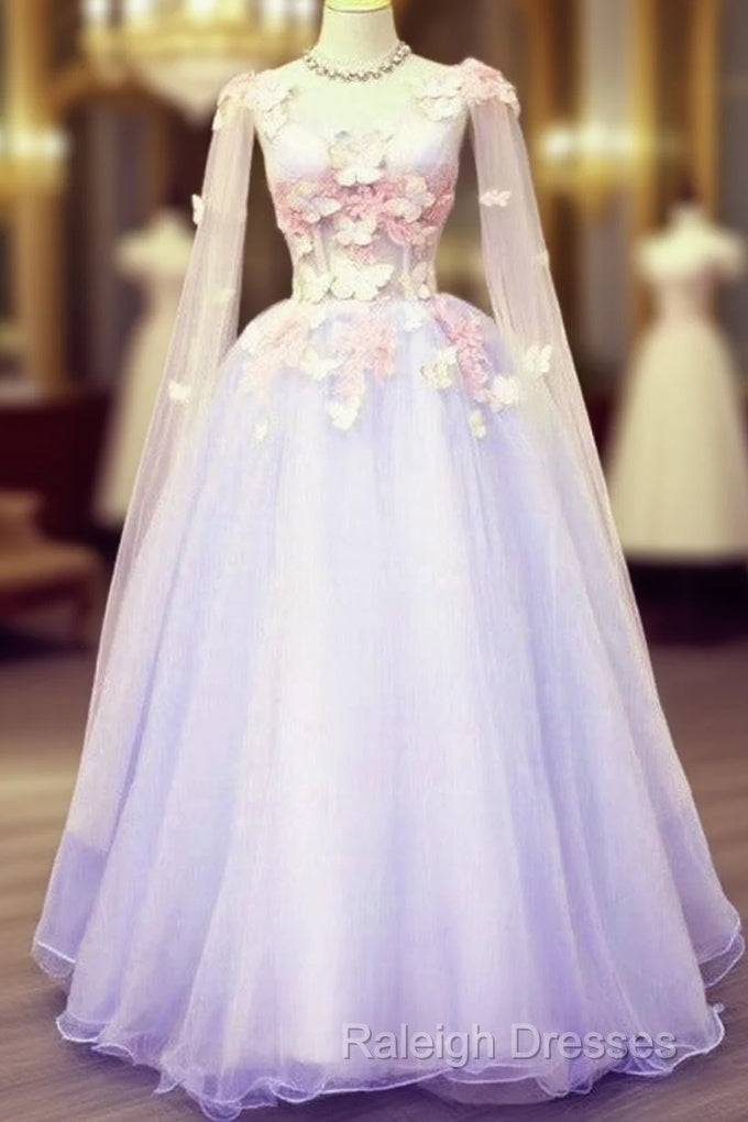 Lovely Tulle Lavender Long Formal Dress With Lace Applique, Sweet 16 Dresses Main image