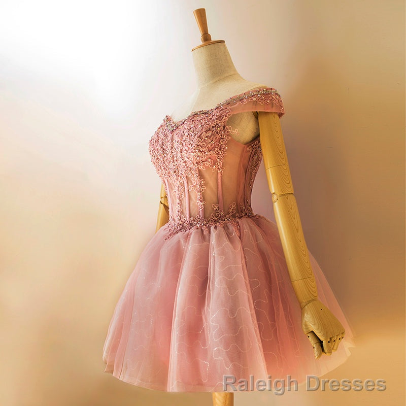 Lovely Tulle Light Pink-Purple Mini Party Dress, Lovely Off Shoulder Lace-up Homecoming Dress Secondary image