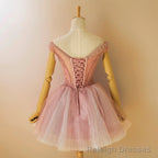 Lovely Tulle Light Pink-Purple Mini Prom Dress, Lovely Off Shoulder Lace-up Homecoming Dress