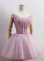 Lovely Tulle Light Pink-Purple Mini Prom Dress, Lovely Off Shoulder Lace-up Homecoming Dress