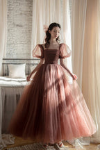 Lovely Tulle Puffy Sleeves Homecoming Dresses Graduation Dresses A-Line Prom Dresses