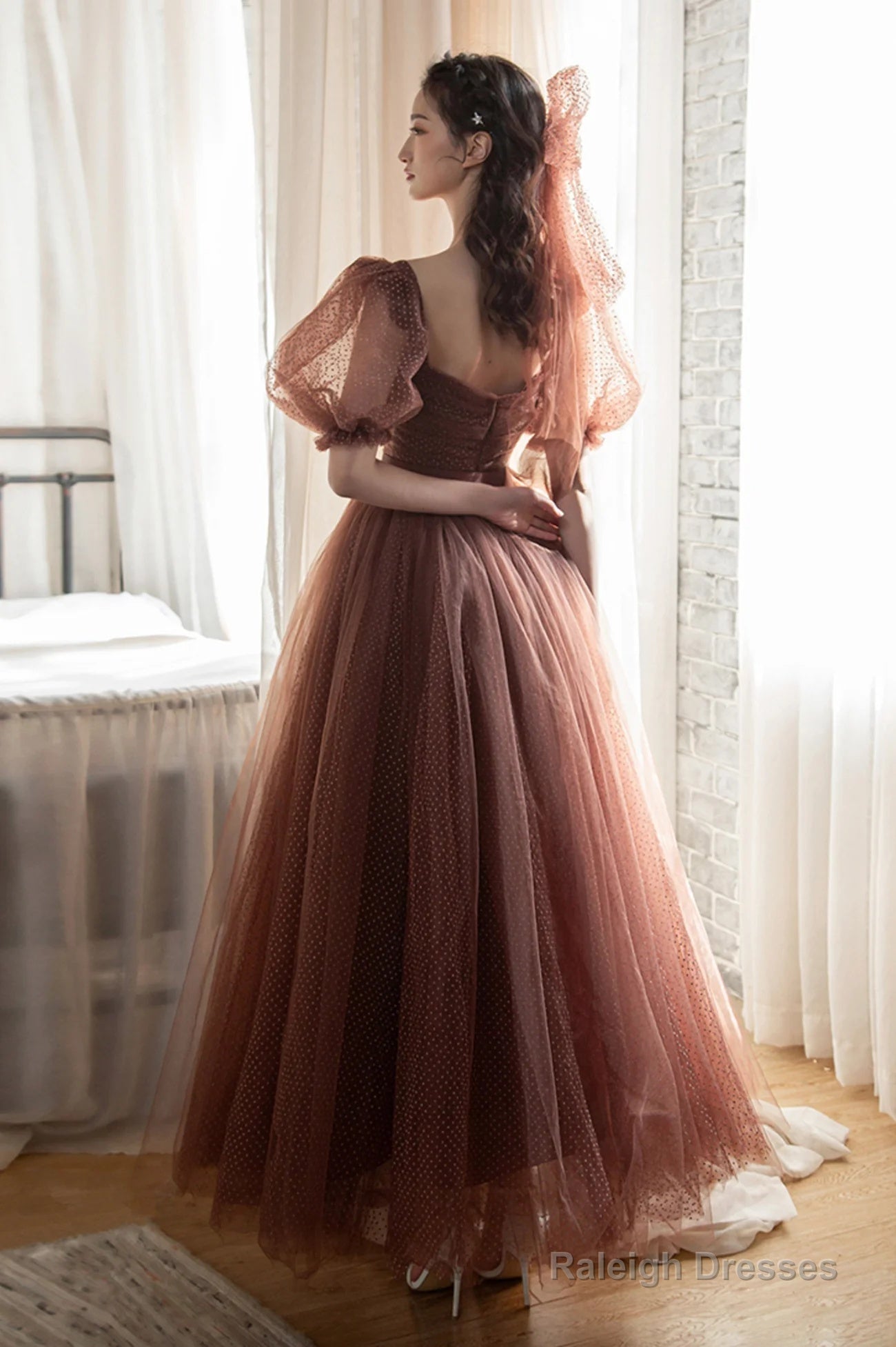 Lovely Tulle Puffy Sleeves Homecoming Dresses Graduation Dresses A-Line Prom Dresses