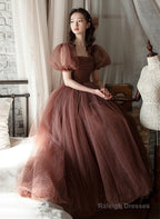 Lovely Tulle Puffy Sleeves Homecoming Dress Graduation Dress, A-Line Party Dress