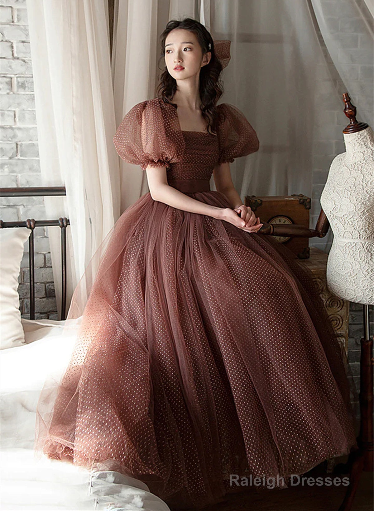 Lovely Tulle Puffy Sleeves Homecoming Dress Graduation Dress, A-Line Party Dress