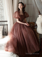 Lovely Tulle Puffy Sleeves Homecoming Dresses Graduation Dresses A-Line Prom Dresses