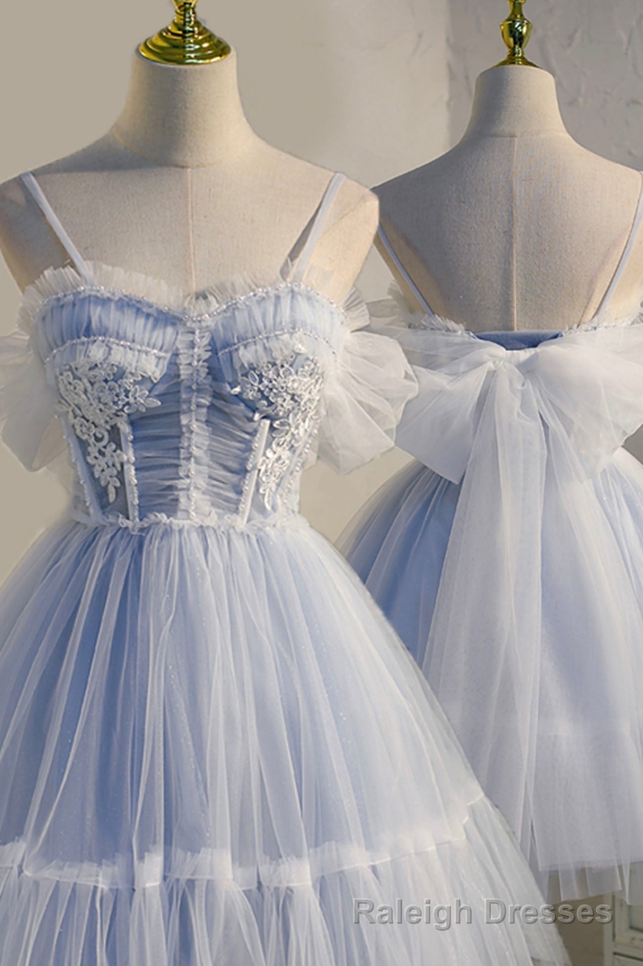 Lovely Tulle Spaghetti Strap Short Prom Dresses, A Line Lace Homecoming Dresses