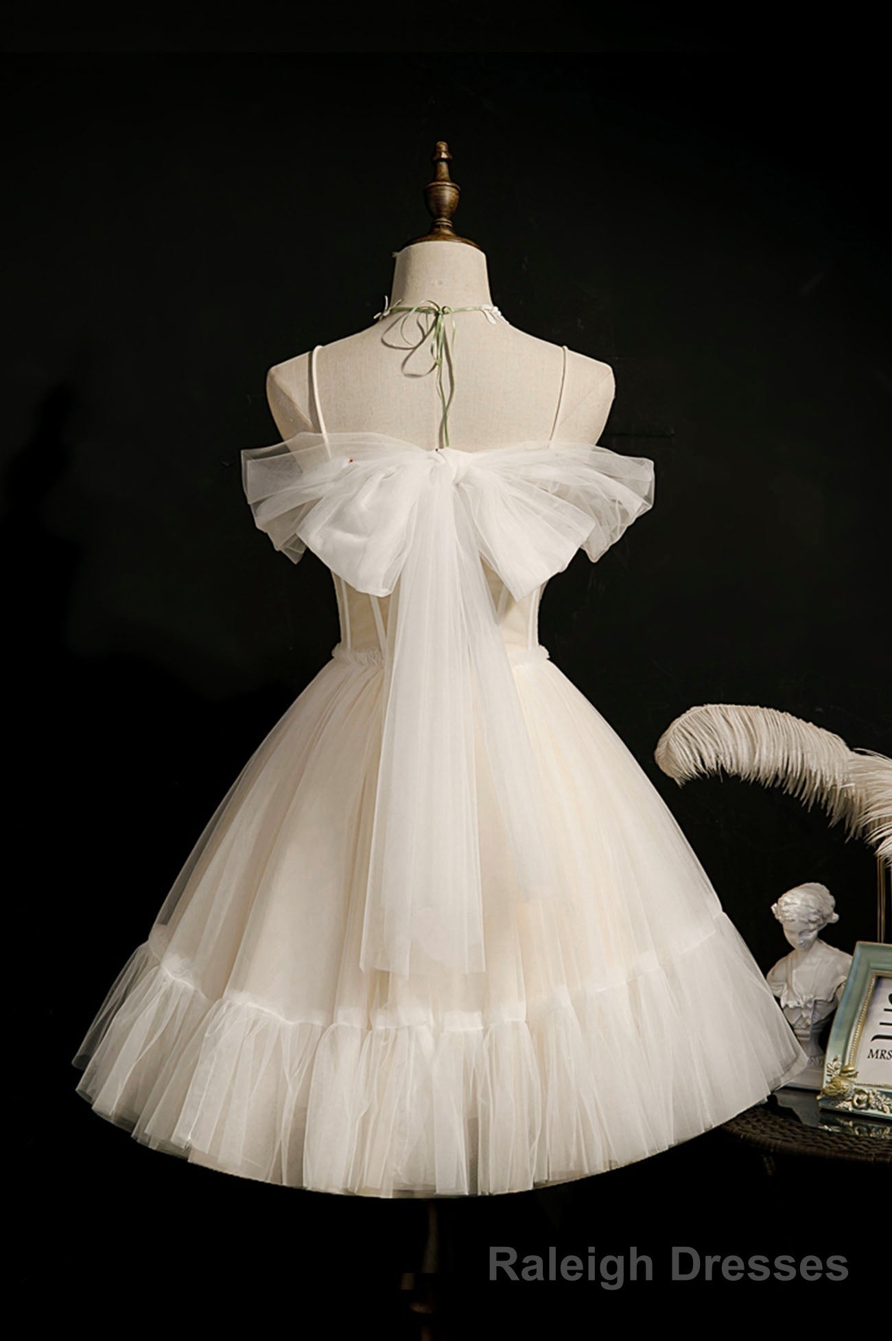 Lovely Tulle Spaghetti Strap Short Prom Dresses, A Line Lace Homecoming Dresses