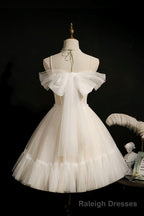 Lovely Tulle Spaghetti Strap Short Prom Dresses, A-Line Lace Homecoming Dresses