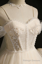 Lovely Tulle Spaghetti Strap Short Prom Dresses, A-Line Lace Homecoming Dresses