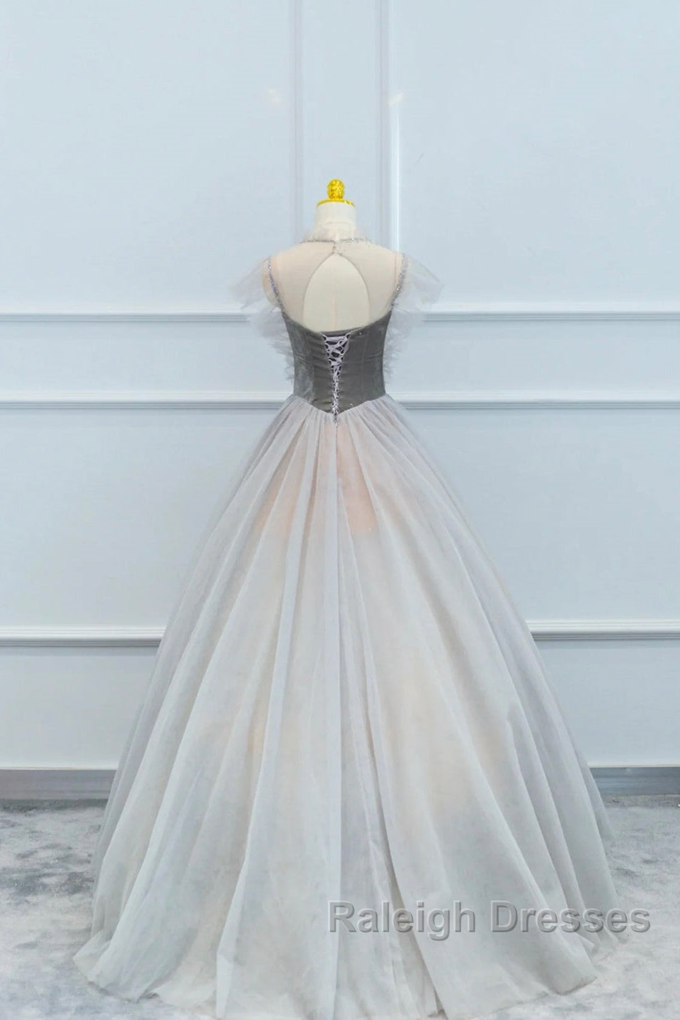 Lovely Velvet And Tulle Floor Length Prom Dress, Gray A-Line Formal Evening Dress