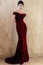 Lovely Velvet Mermaid Off Shoulder Long Prom Dresses Wine Red Wedding Prom Dresses