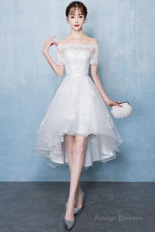 Lovely White High Low Tulle Graduation Dress, Off The Shoulder Party Dress Secondary image