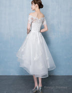 Lovely White High Low Tulle Graduation Dress, Off The Shoulder Party Dress