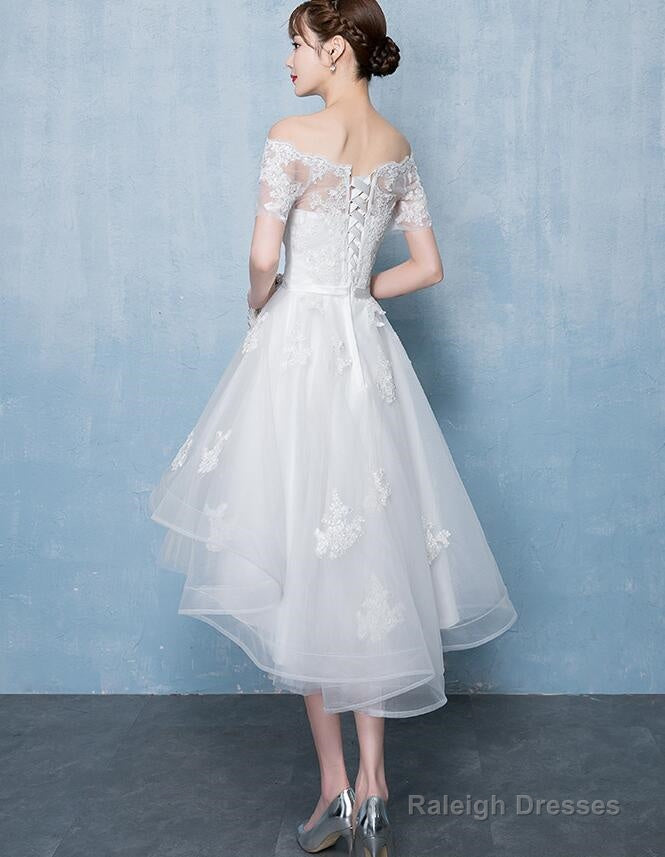 Lovely White High Low Tulle Graduation Dress, Off The Shoulder Party Dress