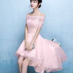 Lovely White High Low Tulle Graduation Dress, Off The Shoulder Party Dress